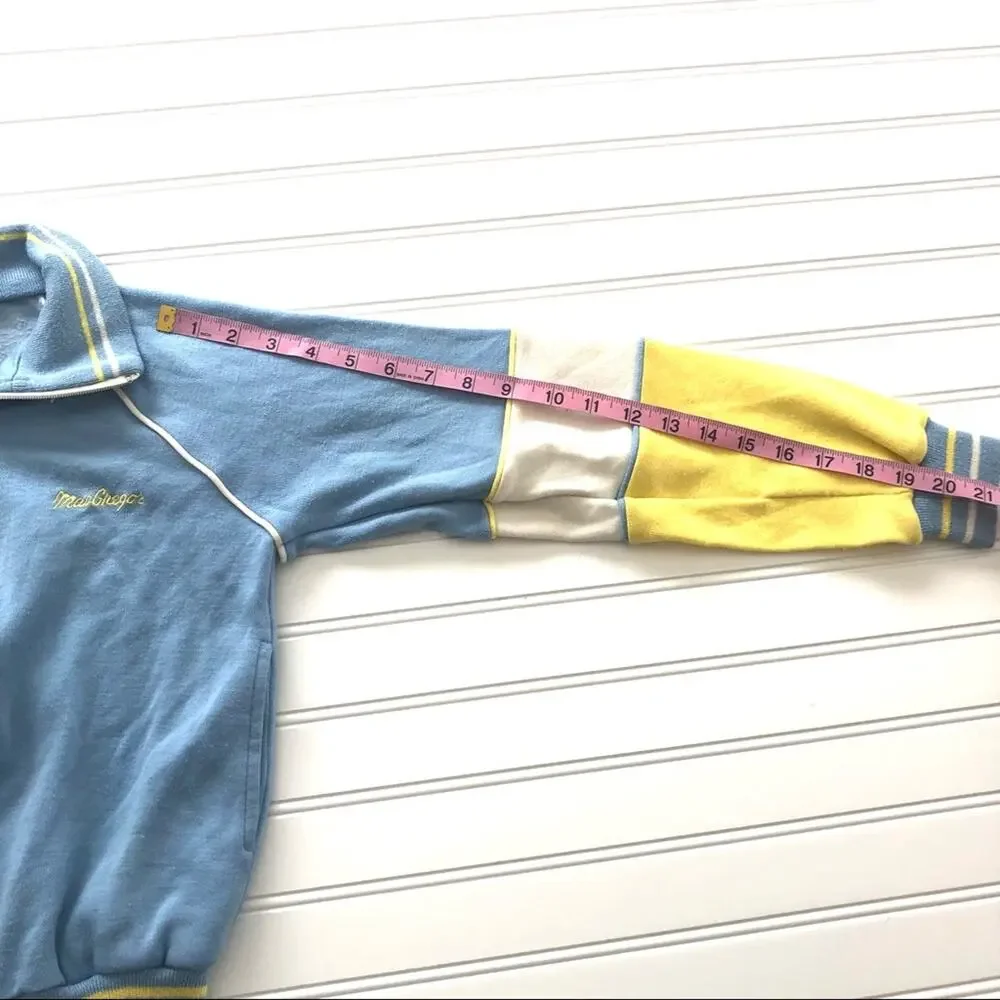 Vintage Kids Track Jacket Soft Full Zip Ringer Yellow Blue White Macgregor Med